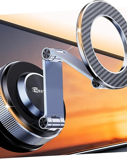 Car Phone Holder 360° Adjustable Tesla Magnetic Phone Mount Foldable Car Mount 2026 Zinc-Alloy Magsafe Phone Holders for Your Car for iPhone 17 Pro Max 16 15 14 13 12 Plus,Carbon Fiber