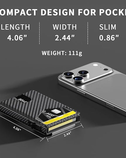 KISUEDZP Wallet for Men Slim RFID Blocking -Metal Smart Pop-Up Credit Card Holder with 2 ID Windows, Holds 8-10 Cards,Bifold Minimalist Front Pocket Wallet & Money Clip,Men's accessories(Carbon)