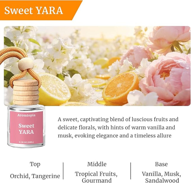 Car Air Fresheners, Hanging Essential Oil Car Diffuser, Aromtopia Long-Lasting Odor Eliminator Automotive Air Fragrance, Great Small Hostess Gift (Sweet YARA), Pack of 2