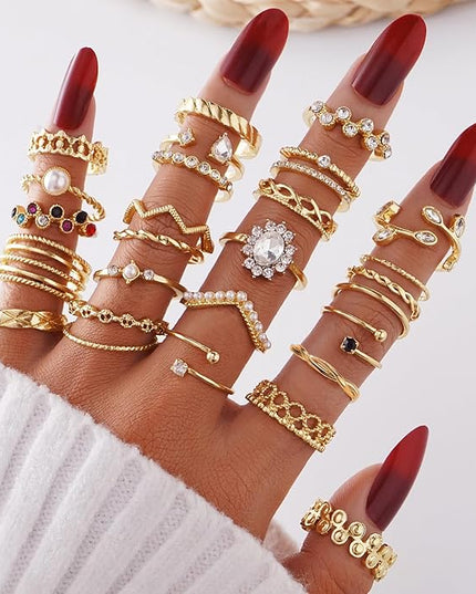 KISS WIFE Goldenen Silvery Black Kunckle Rings Set for Women, Dainty Simple Trendy Cute Stackable Finger Rings Pack, Perfect for Stacking Layering on Thumb and Knuckle, Mixed Size, Jewelry Gift