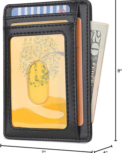 Buffway Slim Minimalist Front Pocket RFID Blocking Leather Wallets for Men and Women - Sand Black