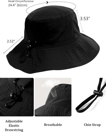 Water-Resistant Sun UPF 50+ Bucket Hat Protection Packable Brimmed Boonie for Women Men Summer Lightweight Hiking Outdoor Cap