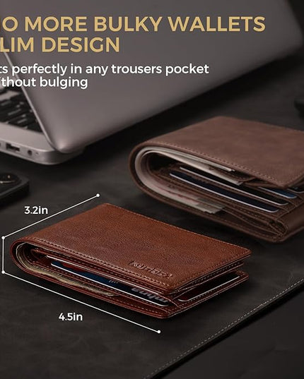RUNBOX Wallet for Men Bifold RFID Blocking Wallets with 2 ID Window 14 Card Holders 1 cash pocket 1 Gift Box