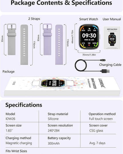 Smart Watch for Women Men Android & iPhone [2 Bands, 44mm case], Alexa Built-in, 1.83'' Smartwatch Make/Answer Call, HR SpO2 Sleep Stress Monitor Fitness Tracker, IP68 Waterproof Step Counter Watch