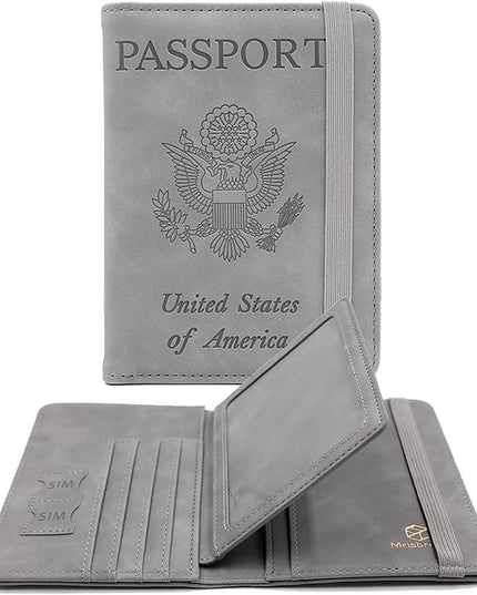 Melsbrinna RFID Passport Holder for Travel, Unisex Adults, Grey, PU Leather, RFID Protected, Passport Cover