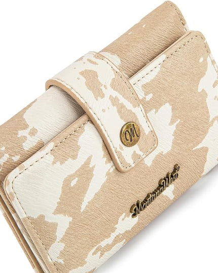 Montana West Small Wallets for Women Trifold Cow Print Wallet Ladies Female Credit Card Cash Wallet Western RFID Blocking Womens Wallets Khaki with ID Window
