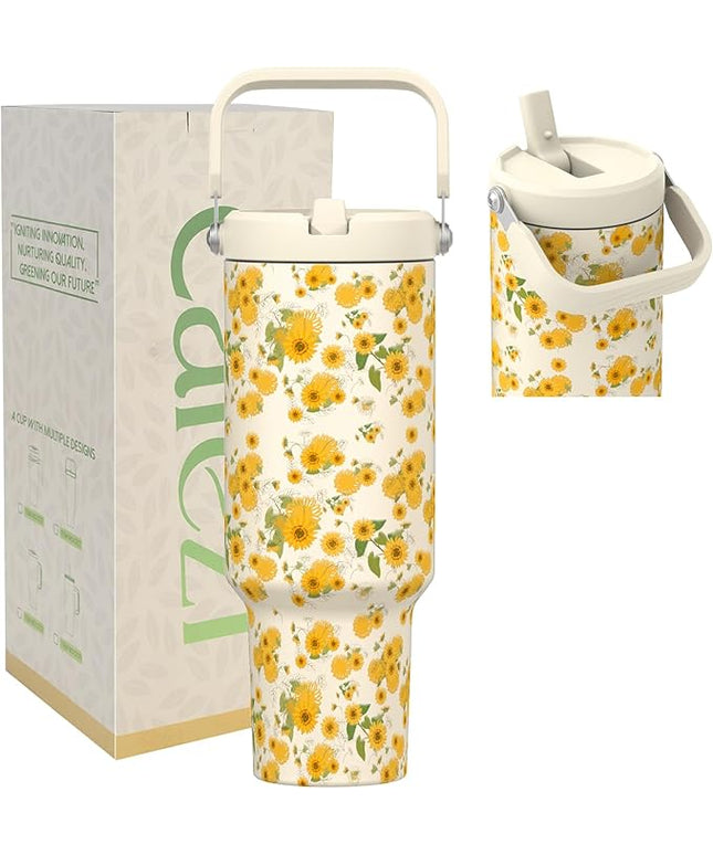 40oz Tumbler with Handle and Straw, Vacuum Insulated Tumblers with Flip Straw and Top Handle, Reusable Insulated Cup for Home, Outdoors, Leakproof, Fits in Cup Holder, Cold for 30 Hours