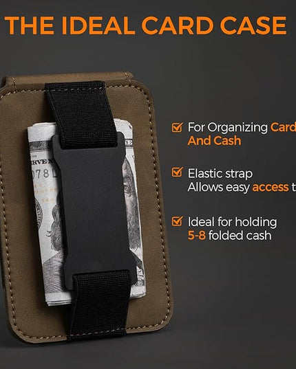 RUNBOX Slim Wallet for Men Front Pocket wallet with Cash Strap Minimalist Leather RFID Blocking wallet