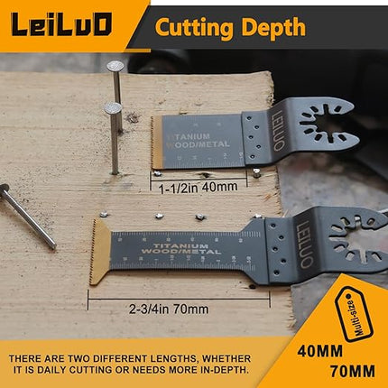 LEILUO 110 Pcs Oscillating Tool Blades Extra Long & Wide Titanium Multitool Blades for Wood Metal Oscillating Saw Blade with Storage Bag Compatible with DeWalt Milwaukee Dremel Makita and More