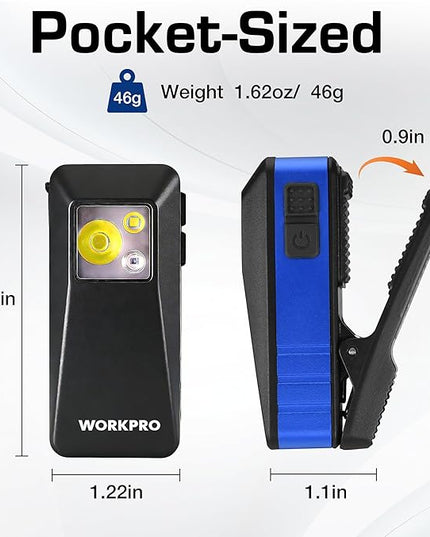 WORKPRO EDC Flashlight Clip-on Light, 500 Lumens Rechargeable Flashlight with Type-C, Magnetic Pocket Light for Working, Cycling, Signaling, Running, Camping, Blue