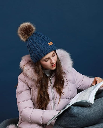 REDESS Women Winter Pompom Beanie Hat with Warm Fleece Lined, Thick Slouchy Snow Knit Skull Ski Cap