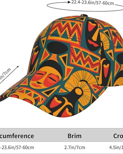 African Ethnic Tribal Style Baseball Cap for Men Women, Fashion Adjustable African Hat Casual Trucker Hats Sun Caps