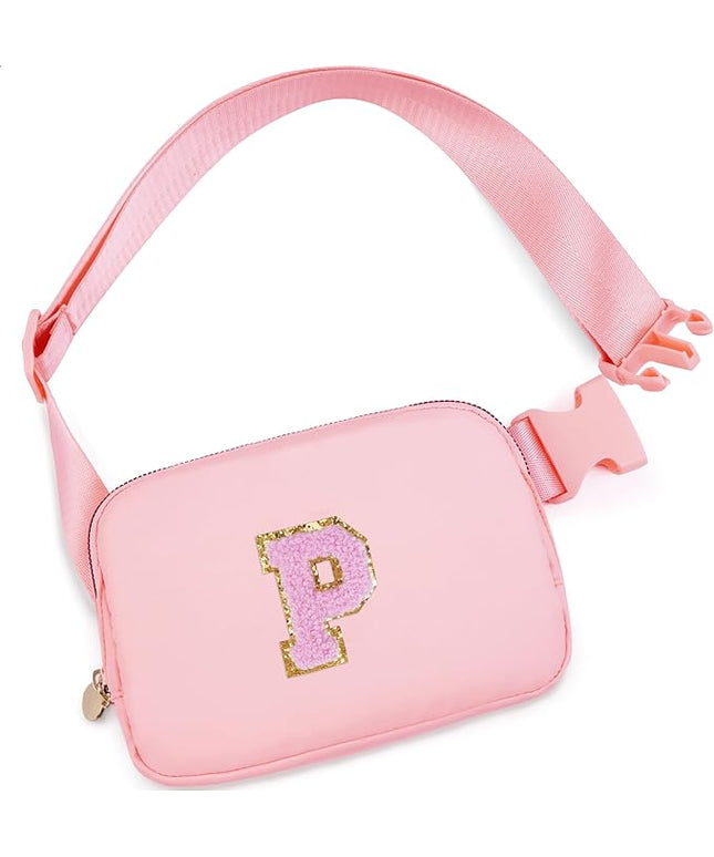 Uygafly Personalized Belt Bag for Women Girls - Fashion Mini Waist Packs with Adjustable Strap - Trendy Travel Fanny Pack Crossbody Bags with Initial Letter - Teen Gifts | Peach,P