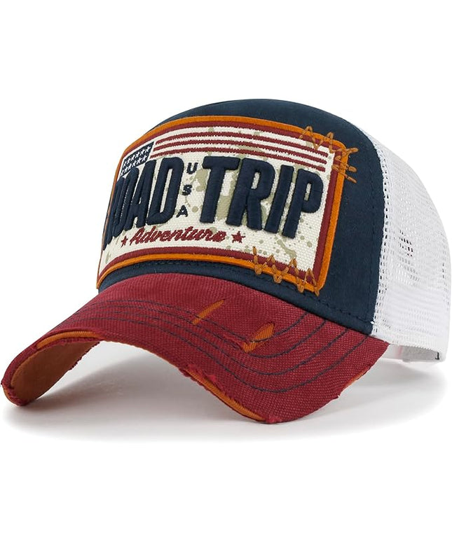ililily Premium Road Trip Vintage Distressed Snapback Trucker Hat Baseball Cap