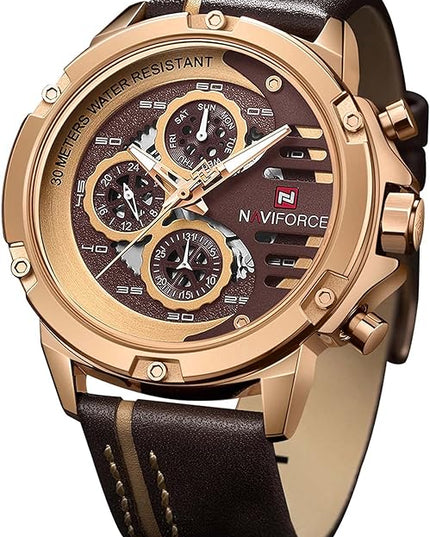 NAVIFORCE Sport Military Watches for Men Waterproof Watch Analog Quartz Leather Band Date Calendar Clock Wristwatch