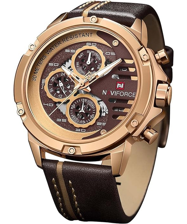 NAVIFORCE Sport Military Watches for Men Waterproof Watch Analog Quartz Leather Band Date Calendar Clock Wristwatch
