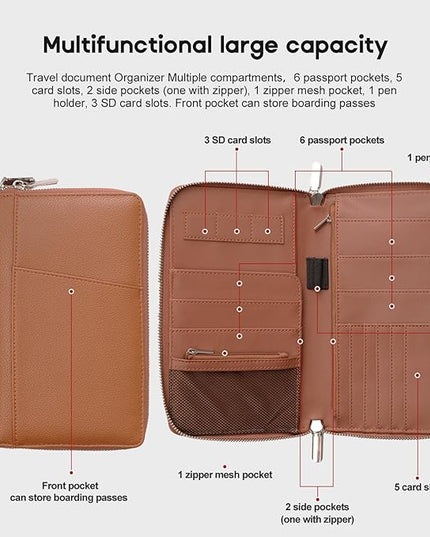 RFID Blocking Family Passport Holder Wallet 6,Premium Leather Travel Document Organizer for Women and Men,Travel Wallet for Credit Card
