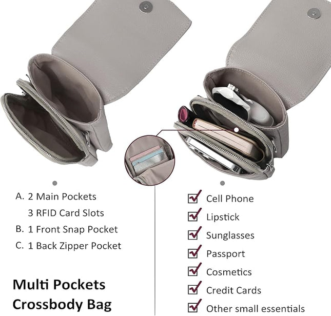 befen Genuine Leather Small Crossbody Bags for Women, Cell Phone Cross body Purse Bag with RFID Blocking Card Slots