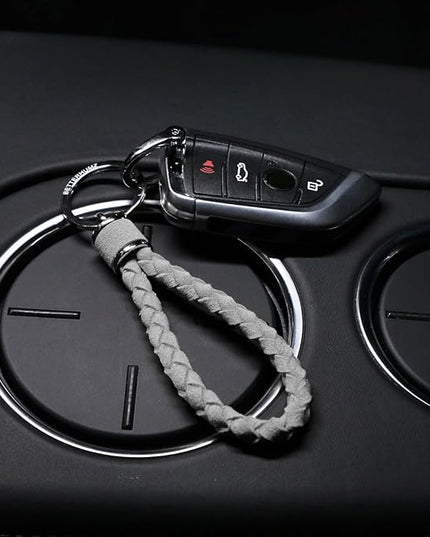 BETTERHUMZ Leather Key Fob Car Weave Keychain Ring Woven Strap Braided Key Chain for Alcantara Accessories