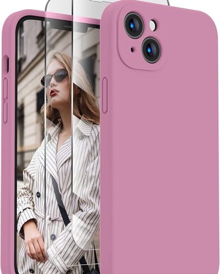 FireNova Designed for iPhone 13 Case, Silicone Upgraded [Camera Protection] Phone Case with [2 Screen Protectors], Soft Anti-Scratch Microfiber Lining Inside, 6.1 inch, Lilac Purple