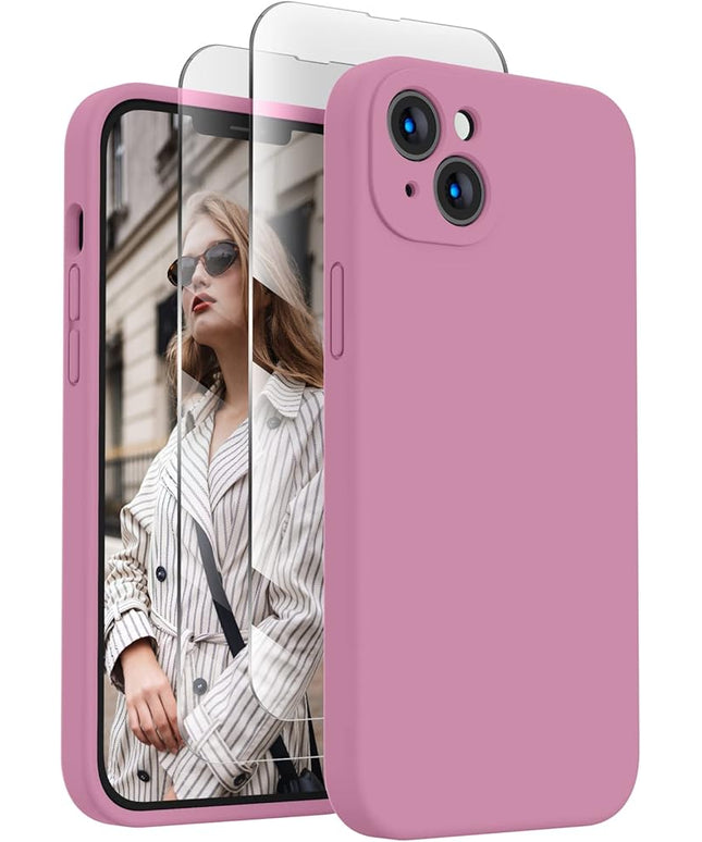 FireNova Designed for iPhone 13 Case, Silicone Upgraded [Camera Protection] Phone Case with [2 Screen Protectors], Soft Anti-Scratch Microfiber Lining Inside, 6.1 inch, Lilac Purple