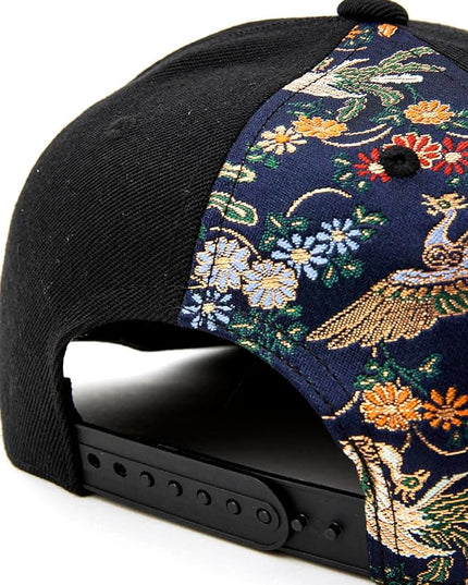 W@nderFabric Traditional Japanese Kimono Baseball Cap, Embroidered Pattern, Adjustable Snapback Flat Brim, 6-Panel Cap