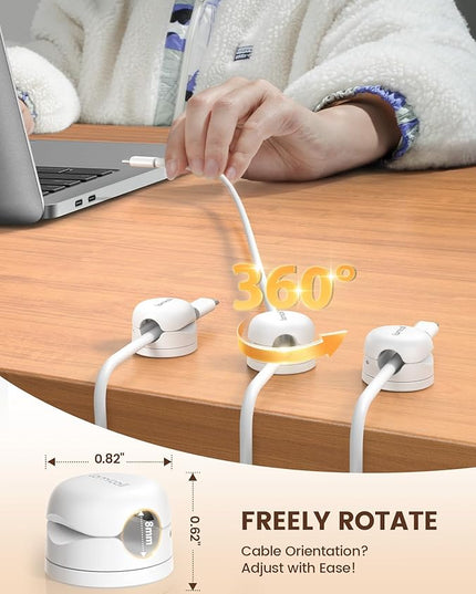 6Pack Rotatable Cord Organizer Cable Clips - Lamicall [1s Lock] Spring Cord Holder, Desk Phone Charger Cable Management, Wire Keeper for Nightstand, Office Accessories & Christmas Home Organizers