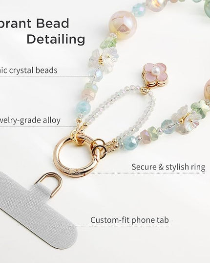 Phone Charm for Women, Anti-Theft Phone Wrist Strap Hands-Free & Beaded Chain, Detachable Cell Phone Lanyard with Tether Tab