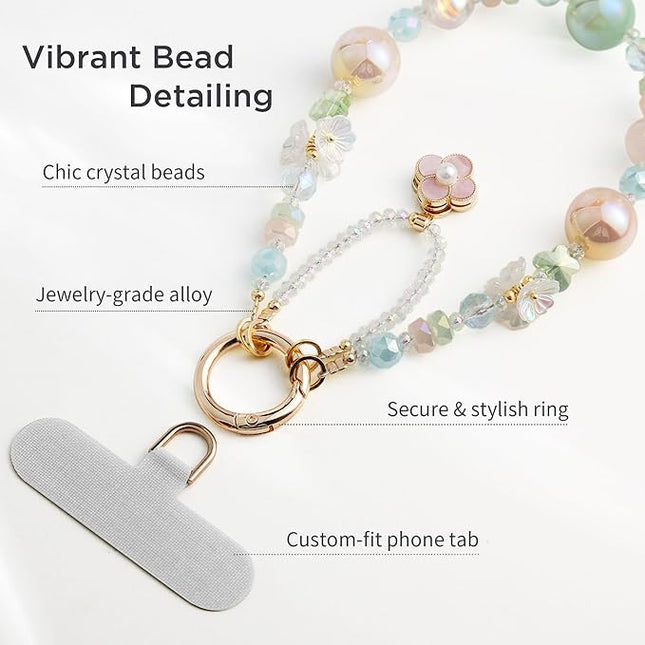 Phone Charm for Women, Anti-Theft Phone Wrist Strap Hands-Free & Beaded Chain, Detachable Cell Phone Lanyard with Tether Tab