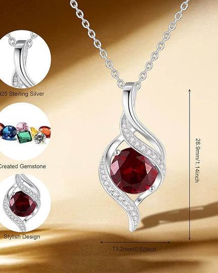 FANCIME Birthstone Necklace for Women Round Cubic Zirconia Necklace S925 Sterling Silver full Love Birthday Gifts for Mom Women
