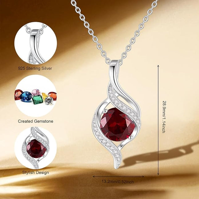 FANCIME Birthstone Necklace for Women Round Cubic Zirconia Necklace S925 Sterling Silver full Love Birthday Gifts for Mom Women