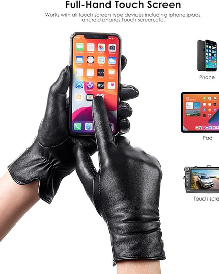 Womens Winter Leather Touchscreen Texting Warm Driving Lambskin Pure Genuine leather Gloves
