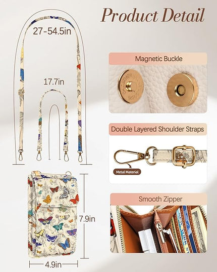 Cute Small Crossbody Purse Cell Phone Bags for Women - Leather Cellphone Wallet Purse with Shoulder Strap