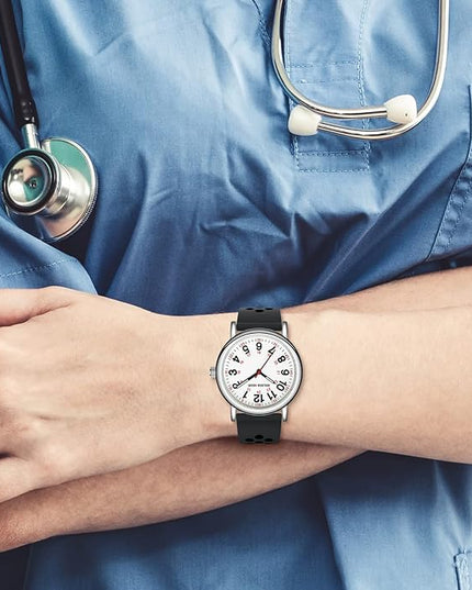 GOLDEN HOUR Waterproof Nurse Watch for Medical Professionals, Students Women Men - Military Time Luminouse Easy Read Dial, 24 Hour with Second Hand, Colorful Silicone Band