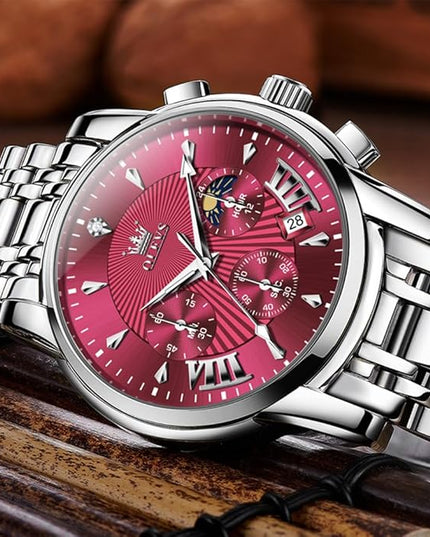 OLEVS Men's Luxury Watch Waterproof Luminous Easy Read Chronograph Watches Full Gold/White Dail/Black Face with Calendar Wristwatch