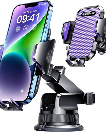 VANMASS [True Military-Grade] Car Phone Holder [Upgraded Suction & Clip] Cell Phone Mount for Dashboard Windshield Vent Truck Cradle Dash Stand for iPhone 16 Pro Max 15 14 13 12 Android, Purple