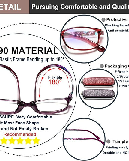 EYEURL Blue Light Blocking Readers for Women - Set of 2 Ladies Computer Reading Glasses +2.0 Choose Your Magnification Lightweight and Comfortable