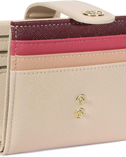 BOSTANTEN Slim Wallet for Women Small RFID Blocking Credit Card Holder Leather Bifold Wallets with Zipper Coin Pocket Rainbow Pink