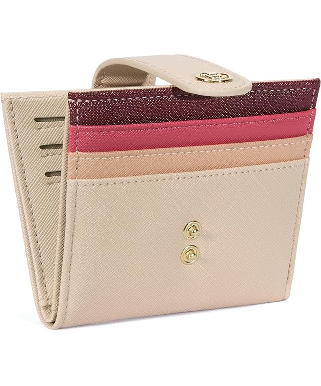 BOSTANTEN Slim Wallet for Women Small RFID Blocking Credit Card Holder Leather Bifold Wallets with Zipper Coin Pocket Rainbow Pink
