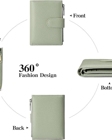 GAEKEAO Womens Wallet Small Leather RFID Blocking Bifold Zipper Pocket Wallet Card Case Purse with ID Window