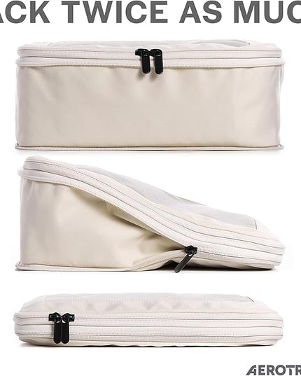 Aerotrunk Compression Packing Cubes for Travel - Luggage Organizer Bags - Double Zipper Packing Cubes for Suitcases (6-Pack, Beige)