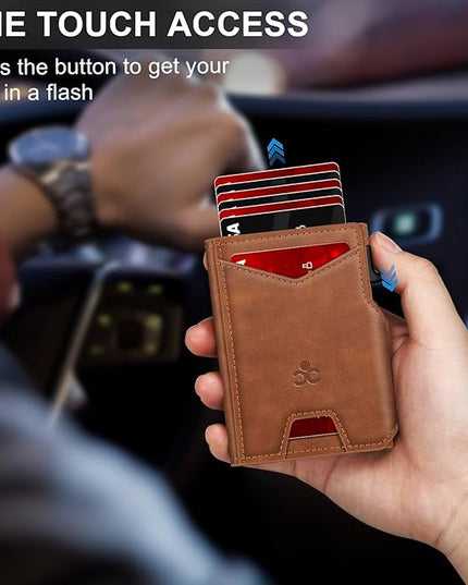 Wallet for Men Wallet with Slim Pop Up Card Holder 9-13 Cards, Bifold Minimalist Smart Wallet RFID Blocking Credit Card Holder with ID Window & Stretchable Cash Slot Compact Metal Aluminum Card Case