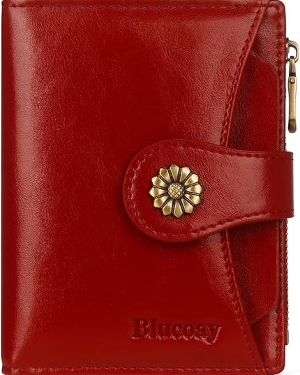 Blucoay Womens Wallet,RFID Blocking Wallet Women Soft Leather Bifold Wallets For Women Card Holder With Removable ID Window winered