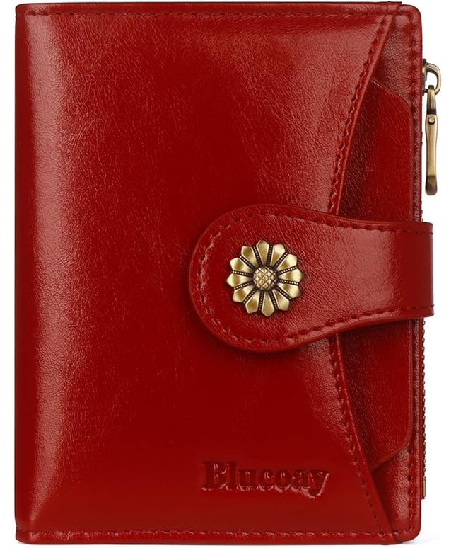 Blucoay Womens Wallet,RFID Blocking Wallet Women Soft Leather Bifold Wallets For Women Card Holder With Removable ID Window winered