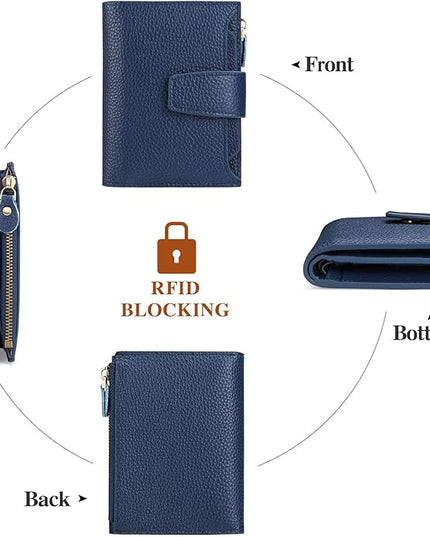 Falan Mule Women's Royal Blue Leather Wallet with RFID Blocking, Card Holders, and Coin Pouch