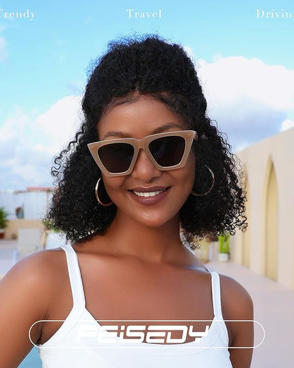 FEISEDY Vintage Square Cat Eye Sunglasses Women Trendy Cateye Sunglasses B2473