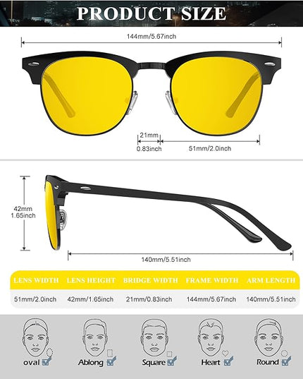 KALIYADI Sunglasses Men Polarized Sunglasses for Men Women Unisex Semi-Rimless Frame Retro Driving Sun Glasses UV Blocking