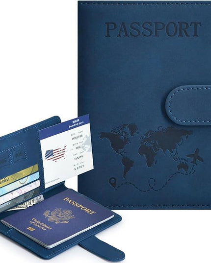 Passport Holder, Passport Cover with Credit Card Slot and Boarding Pass Slot Combo, Passport Wallet Case Book Travel Must Have, RFID Blocking Leather Travel Accessories, Dark Blue