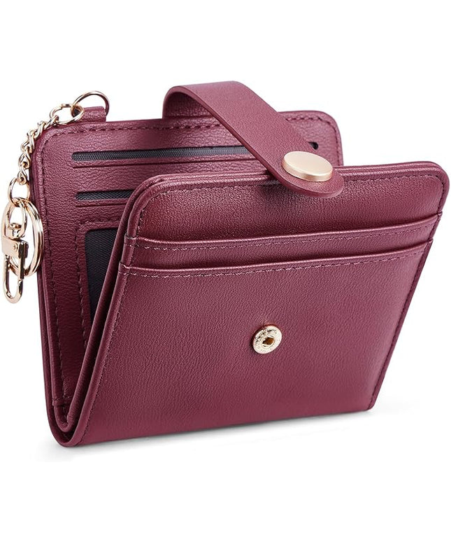 POIUGOYA Slim Wallet for Women,RFID Blocking Bifold Credit Card Holder with Zipper Coin Pocket,ID Window,Keychain