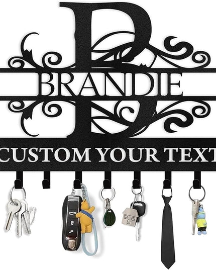 Custom Key Holder for Wall, Personalized Family Name Key Rack Wall Mount, Metal Monogram Key Hooks Organizer Rack, Last Name Key Holder, Key Hanger Wall Decor for Living Room, Front Door, Entryway